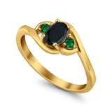 Three Stone Engagement Ring Oval Cut Round Simulated Green Emerald Cubic Zirconia 925 Sterling Silver