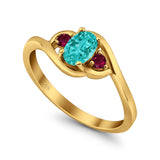 Three Stone Engagement Ring Oval Cut Round Simulated Ruby Cubic Zirconia 925 Sterling Silver