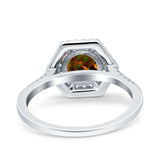 Art Deco Hexagon Wedding Bridal Ring Round Simulated Cubic Zirconia 925 Sterling Silver
