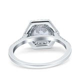 Art Deco Hexagon Wedding Bridal Ring Round Simulated Cubic Zirconia 925 Sterling Silver