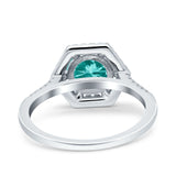 Art Deco Hexagon Wedding Bridal Ring Round Simulated Cubic Zirconia 925 Sterling Silver