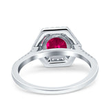 Art Deco Hexagon Wedding Bridal Ring Round Simulated Cubic Zirconia 925 Sterling Silver