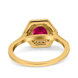 Art Deco Hexagon Wedding Bridal Ring Round Simulated Cubic Zirconia 925 Sterling Silver
