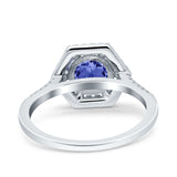 Art Deco Hexagon Wedding Bridal Ring Round Simulated Cubic Zirconia 925 Sterling Silver