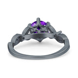 Vintage Style Round Bridal Wedding Engagement Ring Marquise Design Simulated Cubic Zirconia 925 Sterling Silver