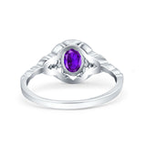 Art Deco Oval Vintage Style Bridal Wedding Engagement Ring Simulated Cubic Zirconia 925 Sterling Silver