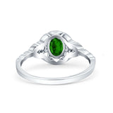 Art Deco Oval Vintage Style Bridal Wedding Engagement Ring Simulated Cubic Zirconia 925 Sterling Silver