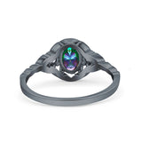 Art Deco Oval Vintage Style Bridal Wedding Engagement Ring Simulated Cubic Zirconia 925 Sterling Silver