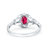 Art Deco Oval Vintage Style Bridal Wedding Engagement Ring Simulated Cubic Zirconia 925 Sterling Silver