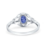 Art Deco Oval Vintage Style Bridal Wedding Engagement Ring Simulated Cubic Zirconia 925 Sterling Silver
