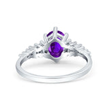 Vintage Style Oval Bridal Wedding Engagement Ring Baguette Simulated Cubic Zirconia 925 Sterling Silver
