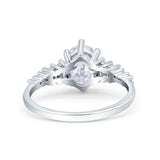 Vintage Style Oval Bridal Wedding Engagement Ring Baguette Simulated Cubic Zirconia 925 Sterling Silver