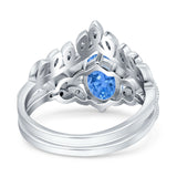 Two Piece Vintage Style Wedding Engagement Bridal Set Ring Band Oval Simulated Cubic Zirconia 925 Sterling Silver