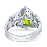 Two Piece Vintage Style Wedding Engagement Bridal Set Ring Band Oval Simulated Cubic Zirconia 925 Sterling Silver