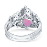 Two Piece Vintage Style Wedding Engagement Bridal Set Ring Band Oval Simulated Cubic Zirconia 925 Sterling Silver