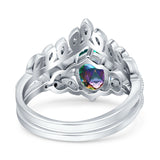 Two Piece Vintage Style Wedding Engagement Bridal Set Ring Band Oval Simulated Cubic Zirconia 925 Sterling Silver