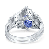 Two Piece Vintage Style Wedding Engagement Bridal Set Ring Band Oval Simulated Cubic Zirconia 925 Sterling Silver