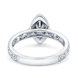 Halo Art Deco Bridal Wedding Engagement Ring Marquise Simulated Cubic Zirconia 925 Sterling Silver