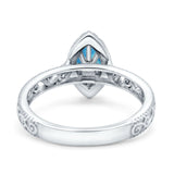 Halo Art Deco Bridal Wedding Engagement Ring Marquise Simulated Cubic Zirconia 925 Sterling Silver