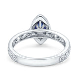 Halo Art Deco Bridal Wedding Engagement Ring Marquise Simulated Cubic Zirconia 925 Sterling Silver