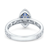 Halo Art Deco Bridal Wedding Engagement Ring Marquise Simulated Cubic Zirconia 925 Sterling Silver