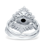 Art Deco Three Piece Wedding Bridal Set Ring Baguette Round Simulated Cubic Zirconia 925 Sterling Silver
