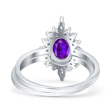 Two Piece Vintage Style Art Deco Wedding Bridal Set Ring Band Oval Simulated Cubic Zirconia 925 Sterling Silver