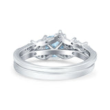 Two Piece Vintage Style Wedding Bridal Set Ring Band Round Simulated Cubic Zirconia 925 Sterling Silver