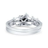 Two Piece Vintage Style Wedding Bridal Set Ring Band Round Simulated Cubic Zirconia 925 Sterling Silver