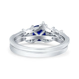 Two Piece Vintage Style Wedding Bridal Set Ring Band Round Simulated Cubic Zirconia 925 Sterling Silver