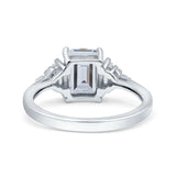 Emerald Cut Art Deco Bridal Wedding Engagement Ring Baguette Simulated Cubic Zirconia 925 Sterling Silver