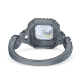 Halo Solitaire Asscher Wedding Ring Infinity Simulated Cubic Zirconia 925 Sterling Silver