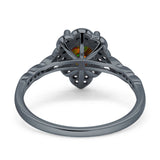 Teardrop Pear Shape Halo Engagement Ring Simulated Cubic Zirconia 925 Sterling Silver