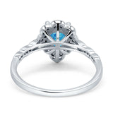 Teardrop Pear Shape Halo Engagement Ring Simulated Cubic Zirconia 925 Sterling Silver