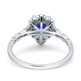 Teardrop Pear Shape Halo Engagement Ring Simulated Cubic Zirconia 925 Sterling Silver