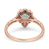 Teardrop Pear Shape Halo Engagement Ring Simulated Cubic Zirconia 925 Sterling Silver