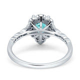 Teardrop Pear Shape Halo Engagement Ring Simulated Cubic Zirconia 925 Sterling Silver