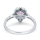 Teardrop Pear Shape Halo Engagement Ring Simulated Cubic Zirconia 925 Sterling Silver