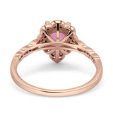 Teardrop Pear Shape Halo Engagement Ring Simulated Cubic Zirconia 925 Sterling Silver