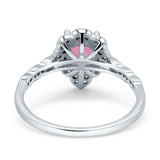 Teardrop Pear Shape Halo Engagement Ring Simulated Cubic Zirconia 925 Sterling Silver