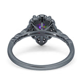 Teardrop Pear Shape Halo Engagement Ring Simulated Cubic Zirconia 925 Sterling Silver