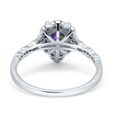 Teardrop Pear Shape Halo Engagement Ring Simulated Cubic Zirconia 925 Sterling Silver