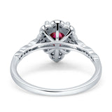 Teardrop Pear Shape Halo Engagement Ring Simulated Cubic Zirconia 925 Sterling Silver