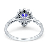 Teardrop Pear Shape Halo Engagement Ring Simulated Cubic Zirconia 925 Sterling Silver