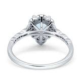 Teardrop Pear Shape Halo Engagement Ring Simulated Cubic Zirconia 925 Sterling Silver