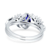 Art Deco Teardrop Pear Leaf Design Wedding Two Piece Ring Simulated Cubic Zirconia Stones 925 Sterling Silver