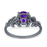 Leaf Style Oval Vintage Engagement Ring Simulated Cubic Zirconia 925 Sterling Silver