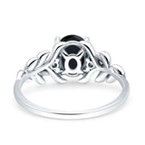 Leaf Style Oval Vintage Engagement Ring Simulated Cubic Zirconia 925 Sterling Silver