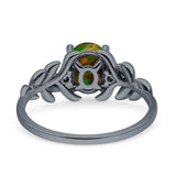 Leaf Style Oval Vintage Engagement Ring Simulated Cubic Zirconia 925 Sterling Silver