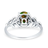 Leaf Style Oval Vintage Engagement Ring Simulated Cubic Zirconia 925 Sterling Silver